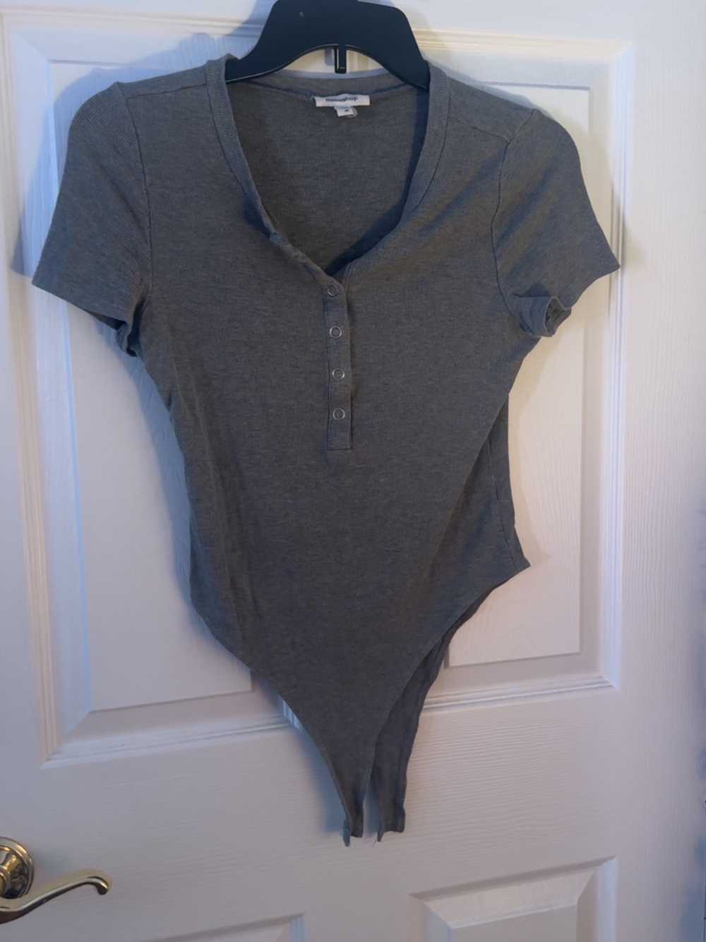 mittoshop Gray Short Sleeve Henley Bodysuit